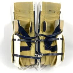 CCM Extreme Flex 4 - Used Pro Stock Goalie Pads - (White/Navy/Gold) -Hockey Stick Man Shop Photo2023 04 26 12833PM