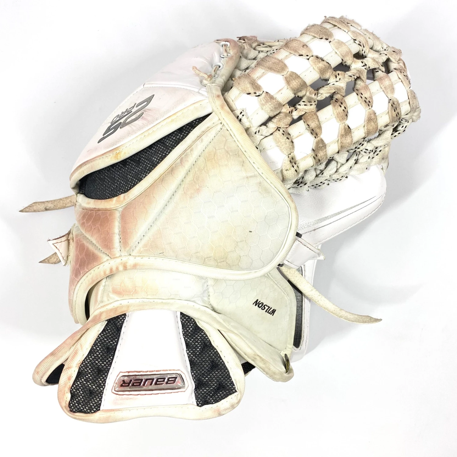 Bauer Supreme 2S Pro - Used Pro Stock Goalie Glove (White/Purple/Black) 2 Bauer Supreme 2S Pro - Used Pro Stock Goalie Glove (White/Purple/Black) - Image 2