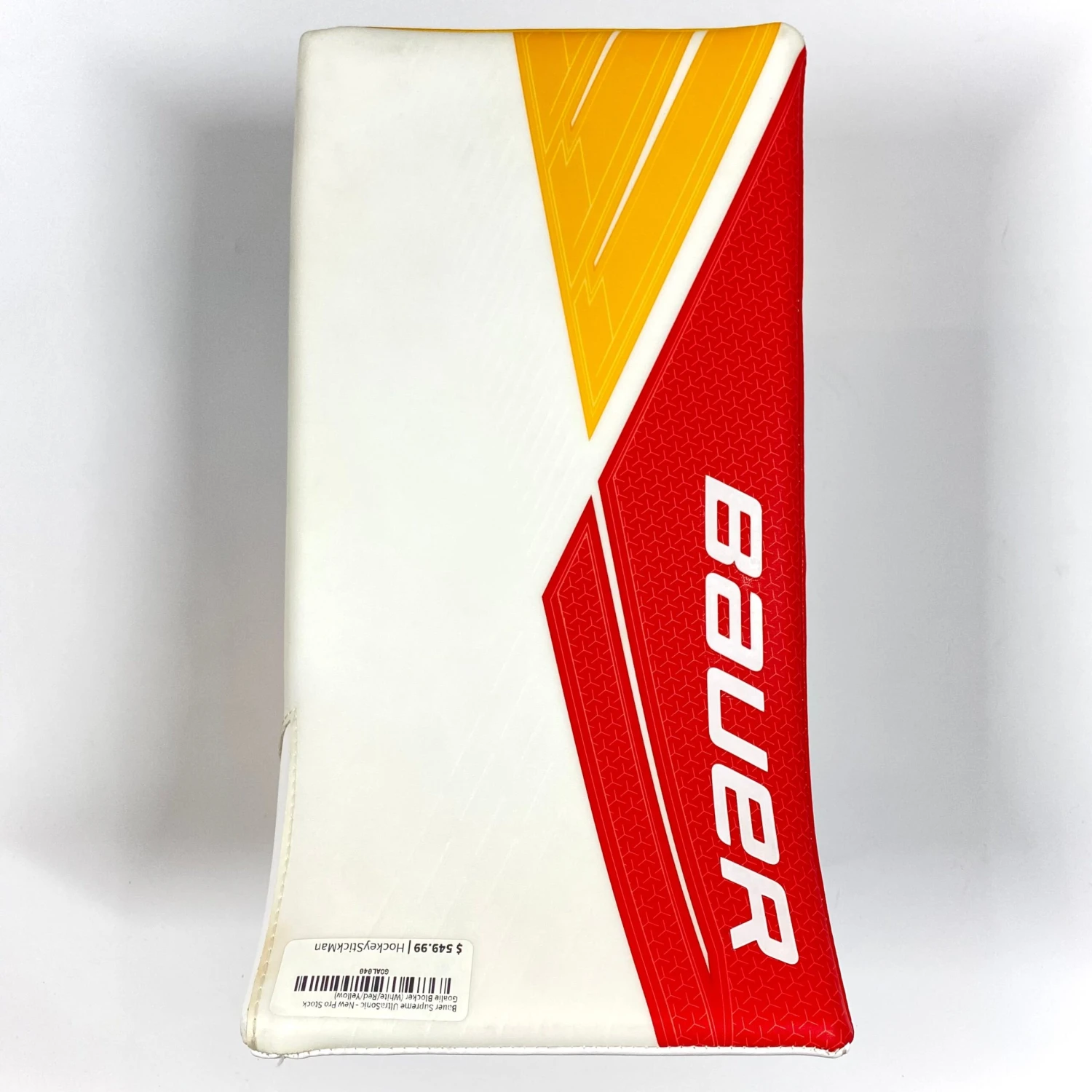 Bauer Supreme UltraSonic - New Pro Stock Goalie Blocker (White/Red/Yellow) 1 Bauer Supreme UltraSonic - New Pro Stock Goalie Blocker (White/Red/Yellow)