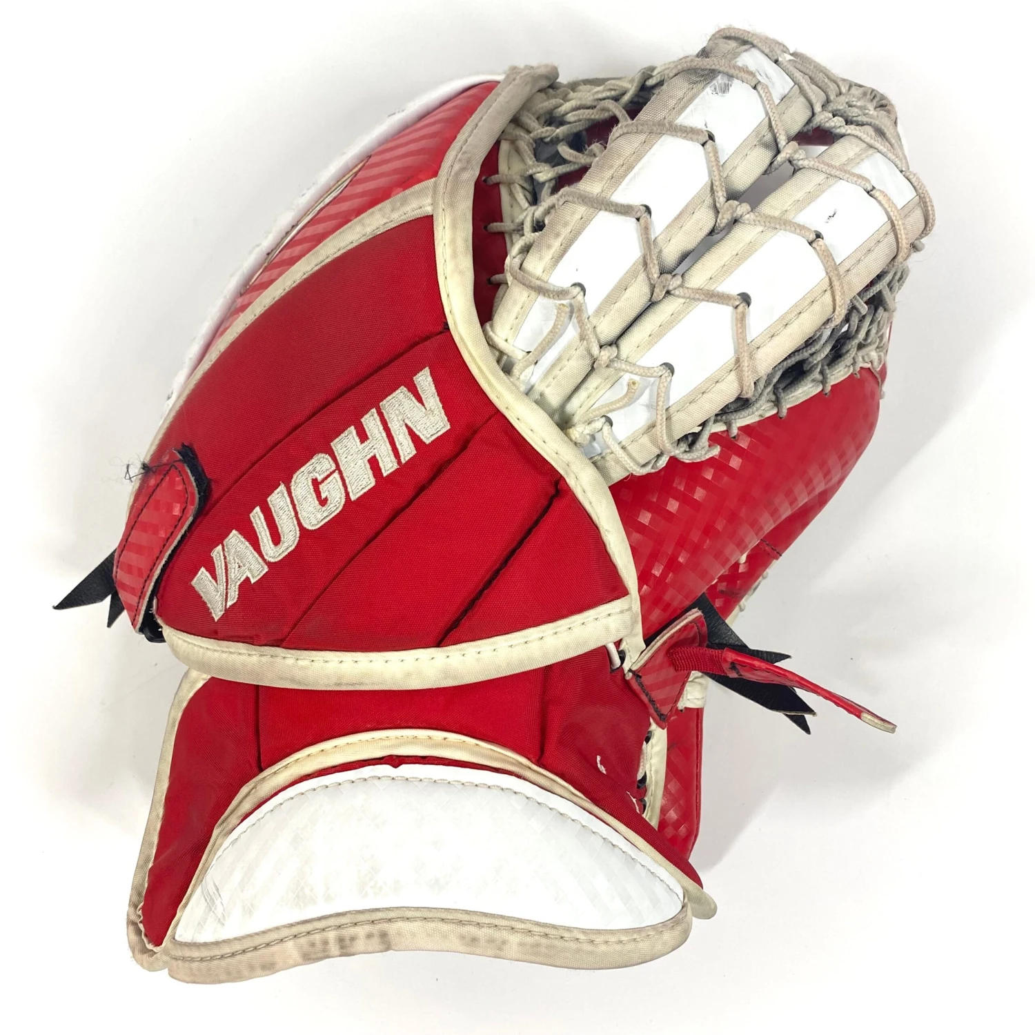 Vaughn Velocity V9 - Used Pro Stock Goalie Glove (Red/White) 2 Vaughn Velocity V9 - Used Pro Stock Goalie Glove (Red/White) - Image 2