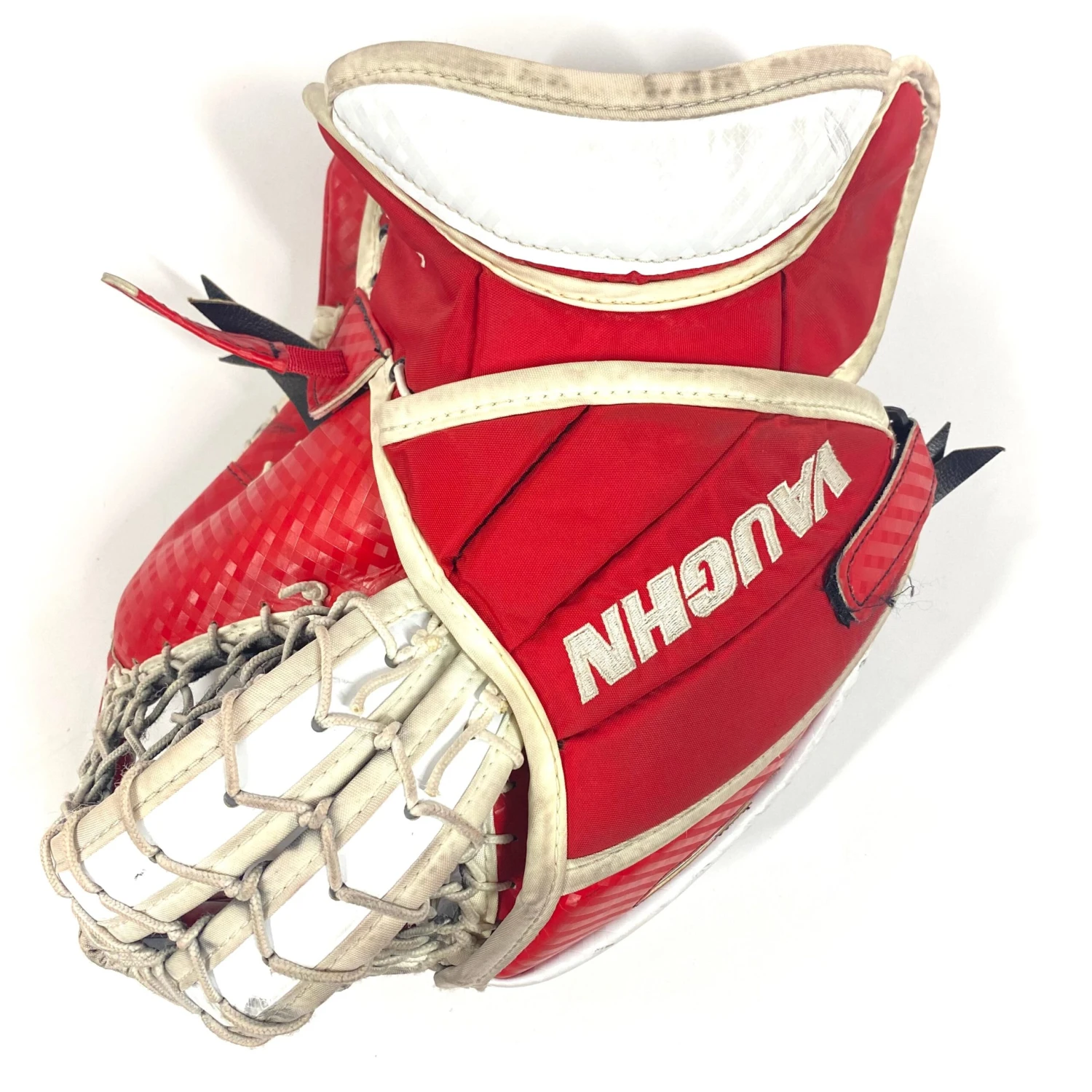 Vaughn Velocity V9 - Used Pro Stock Goalie Glove (Red/White) 3 Vaughn Velocity V9 - Used Pro Stock Goalie Glove (Red/White) - Image 3
