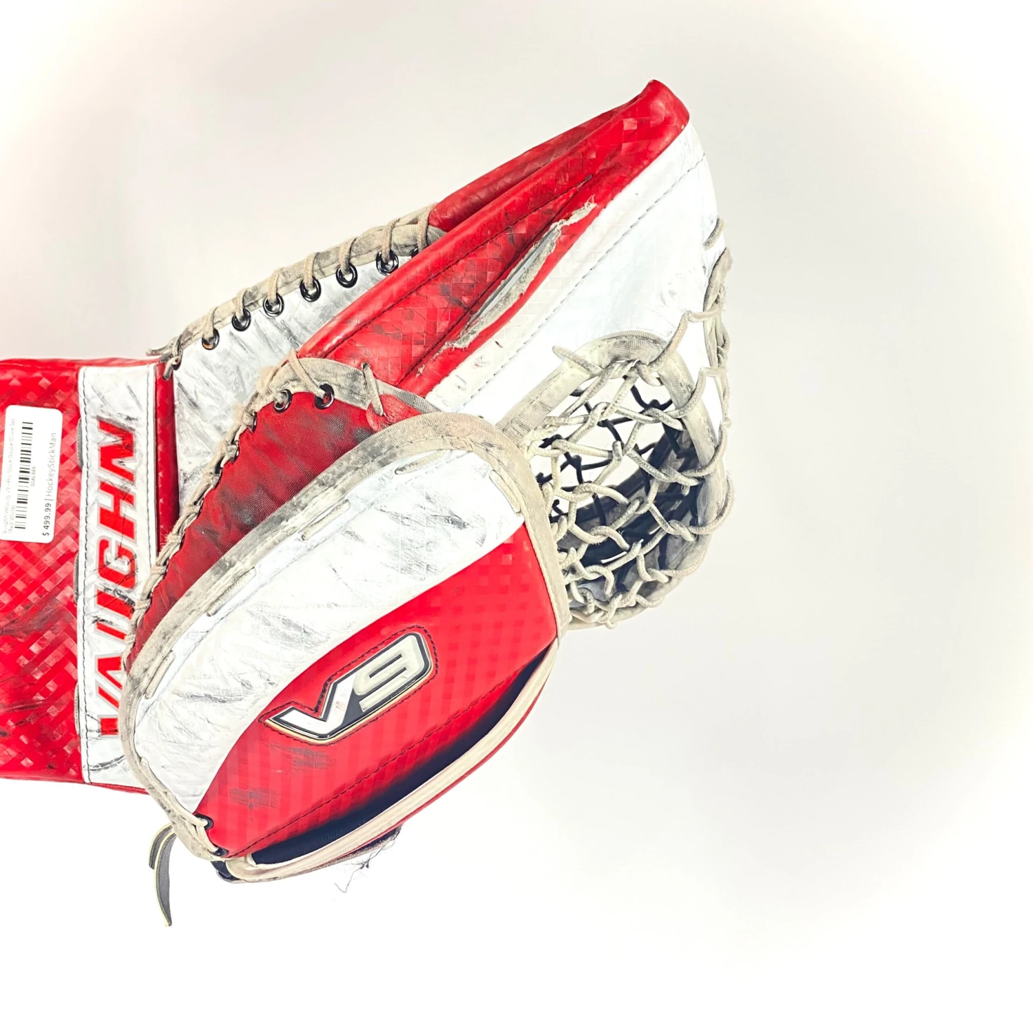 Vaughn Velocity V9 - Used Pro Stock Goalie Glove (Red/White) 4 Vaughn Velocity V9 - Used Pro Stock Goalie Glove (Red/White) - Image 4