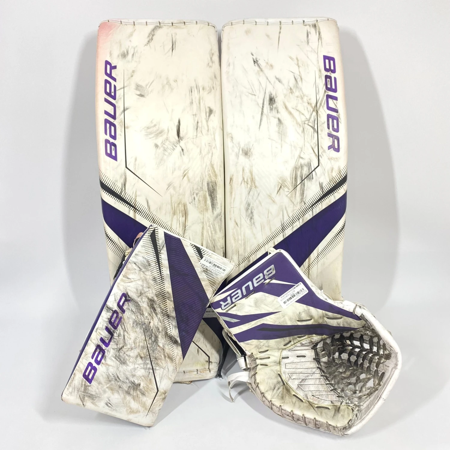 Bauer Supreme 2S Pro - Used Pro Stock Goalie Pads - Full Set (White/Purple/Black) 1 Bauer Supreme 2S Pro - Used Pro Stock Goalie Pads - Full Set (White/Purple/Black)