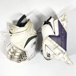 Bauer Supreme 2S Pro - Used Pro Stock Goalie Pads - Full Set (White/Purple/Black) 17 Bauer Supreme 2S Pro - Used Pro Stock Goalie Pads - Full Set (White/Purple/Black) -Hockey Stick Man Shop Photo2023 05 04 125718PM