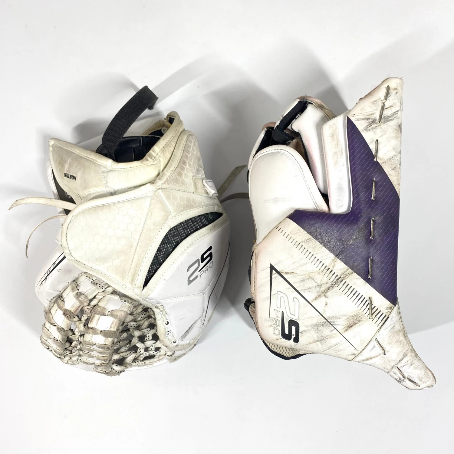 Bauer Supreme 2S Pro - Used Pro Stock Goalie Pads - Full Set (White/Purple/Black) 7 Bauer Supreme 2S Pro - Used Pro Stock Goalie Pads - Full Set (White/Purple/Black) - Image 7