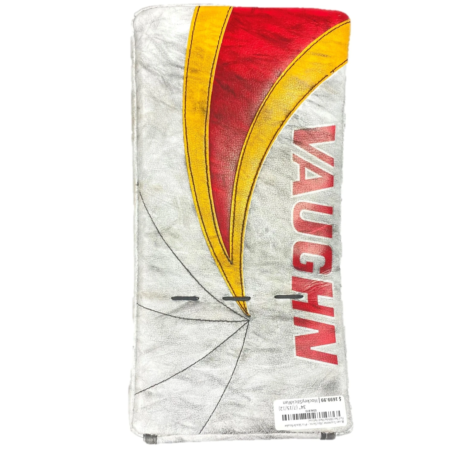 Bauer Vaughn Velocity V9 - Used Pro Stock Goalie Blocker (White/Red/Yellow) 1 Bauer Vaughn Velocity V9 - Used Pro Stock Goalie Blocker (White/Red/Yellow)