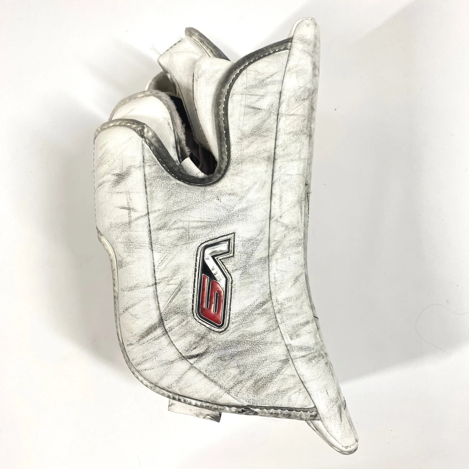 Bauer Vaughn Velocity V9 - Used Pro Stock Goalie Blocker (White/Red/Yellow) 2 Bauer Vaughn Velocity V9 - Used Pro Stock Goalie Blocker (White/Red/Yellow) - Image 2