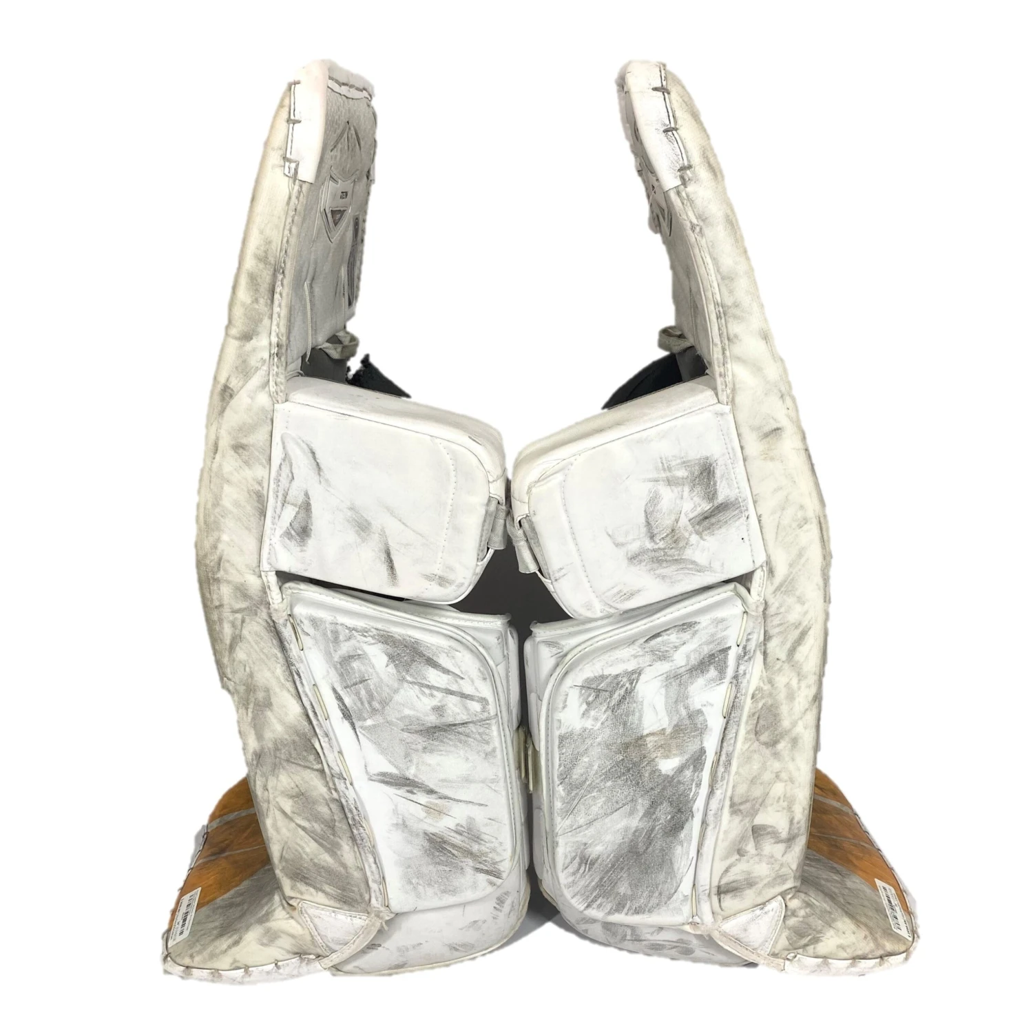 Bauer Supreme Ultrasonic - Used Pro Stock Goalie Pad Set (White/Red/Yellow) 2 Bauer Supreme Ultrasonic - Used Pro Stock Goalie Pad Set (White/Red/Yellow) - Image 2