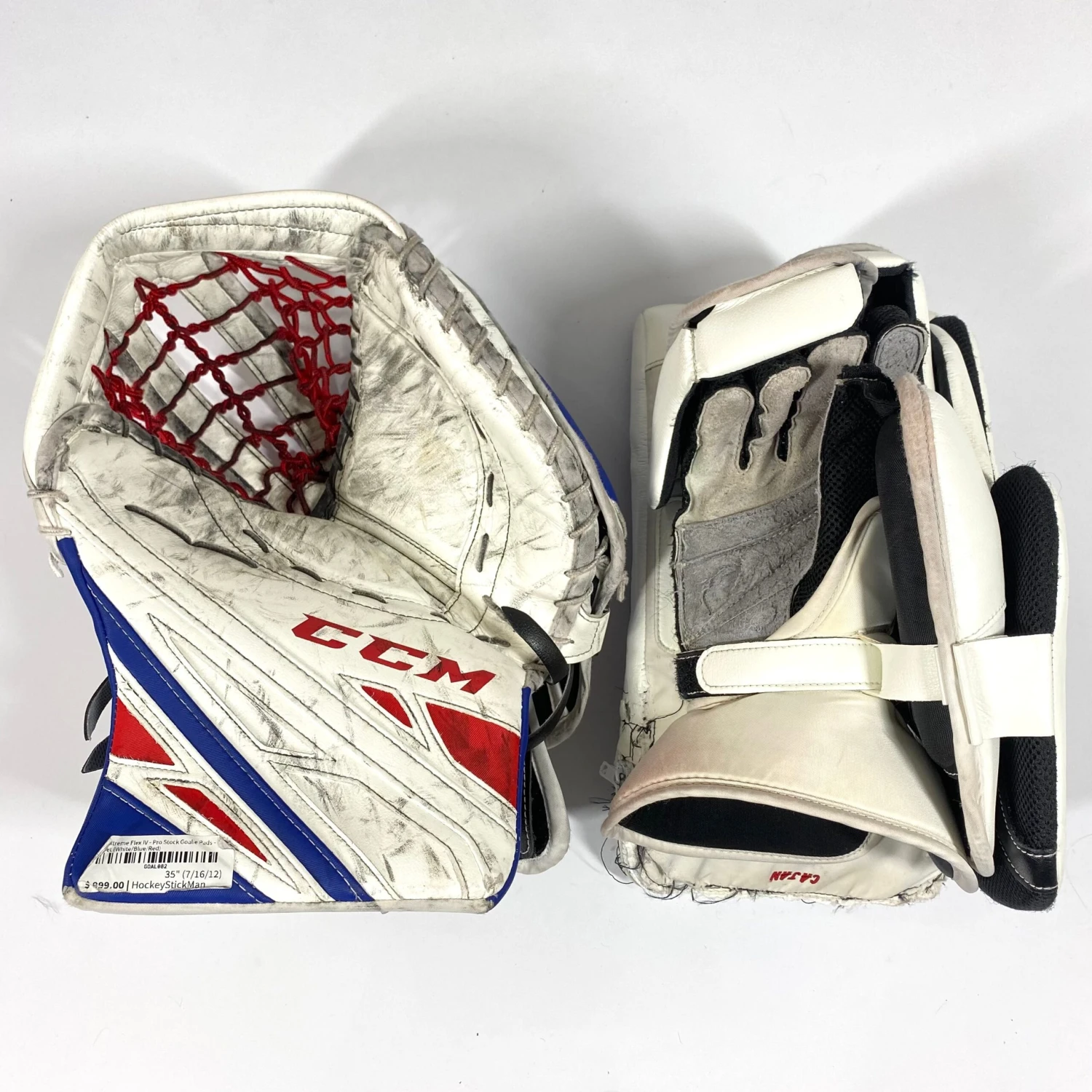 CCM Extreme Flex IV - Used Pro Stock Goalie Pads - Full Set (White/Blue/Red) 6 CCM Extreme Flex IV - Used Pro Stock Goalie Pads - Full Set (White/Blue/Red) - Image 6