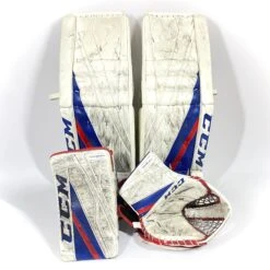 CCM Extreme Flex III - Used Pro Stock Goalie Pads - Full Set (White/Blue/Red)