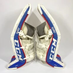 CCM Extreme Flex III - Used Pro Stock Goalie Pads - Full Set (White/Blue/Red) -Hockey Stick Man Shop Photo2023 05 05 21928PM