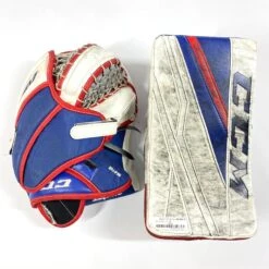 CCM Extreme Flex III - Used Pro Stock Goalie Pads - Full Set (White/Blue/Red) -Hockey Stick Man Shop Photo2023 05 05 22505PM