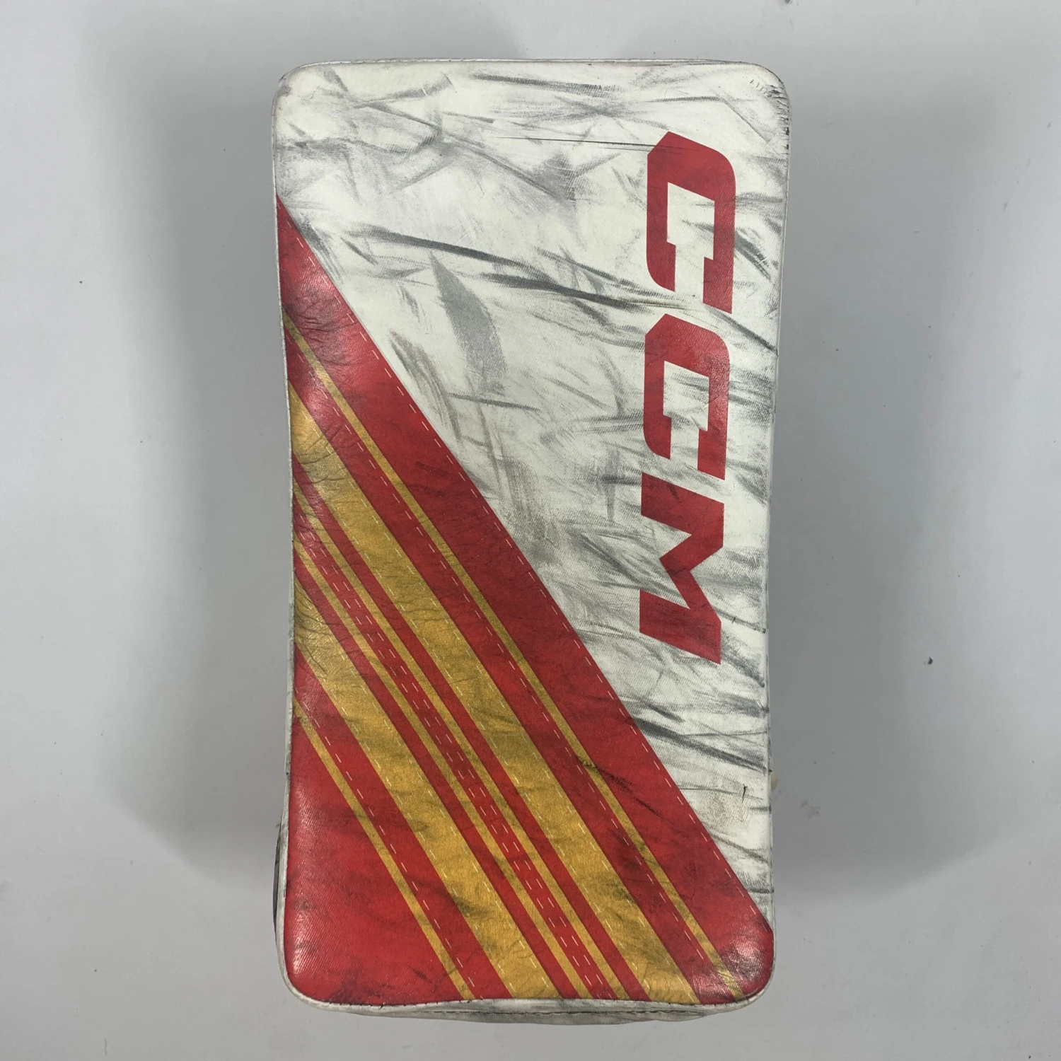 CCM Extreme Flex 6 - Used NHL Pro Stock Goalie Blocker (Red/Yellow) 1 CCM Extreme Flex 6 - Used NHL Pro Stock Goalie Blocker (Red/Yellow)