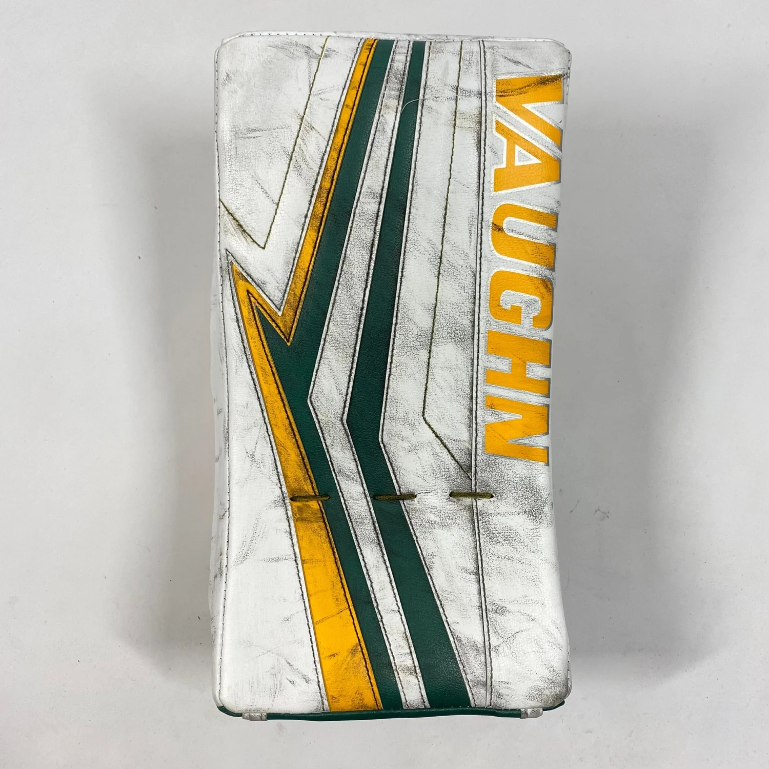 Vaughn Velocity V9 - Used Pro Stock Goalie Blocker (Yellow/Green) 1 Vaughn Velocity V9 - Used Pro Stock Goalie Blocker (Yellow/Green)