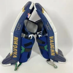 Vaughn Pro Custom - Used NCAA Pro Stock Goalie Pads (White/Blue/Gold) 6 Vaughn Pro Custom - Used NCAA Pro Stock Goalie Pads (White/Blue/Gold) -Hockey Stick Man Shop Photo2023 06 09 10356PM