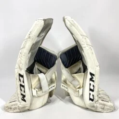 CCM AXIS - Used Pro Stock Goalie Pads (White) -Hockey Stick Man Shop Photo2023 06 13 121250PM