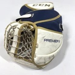 CCM Premier II - Used Pro Stock Goalie Glove (White/Gold/Navy) -Hockey Stick Man Shop Photo2023 06 15 33436PM