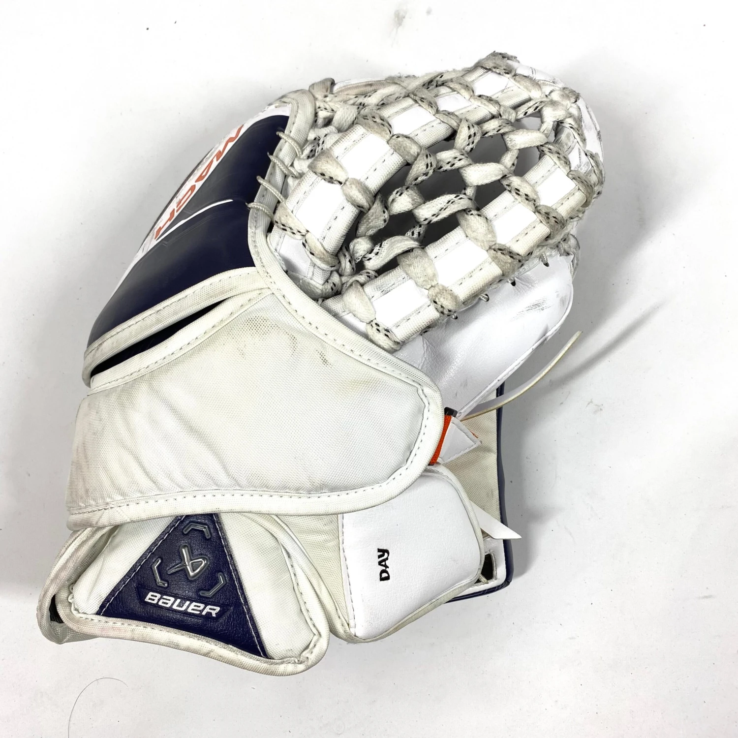 Bauer Supreme Mach - Used Pro Stock Goalie Glove (White/Orange/Navy) 2 Bauer Supreme Mach - Used Pro Stock Goalie Glove (White/Orange/Navy) - Image 2