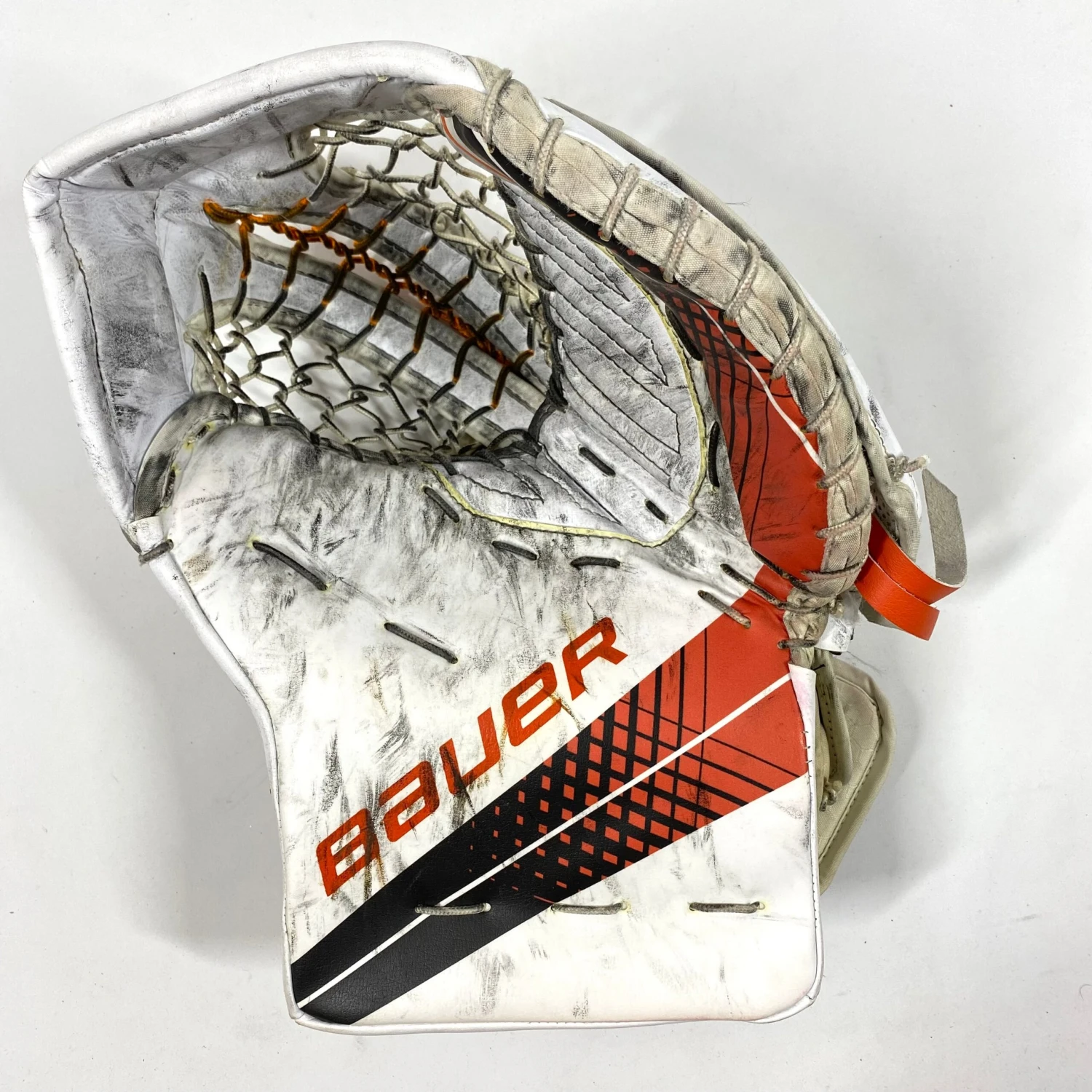 Bauer Vapor Hyperlite - Used Pro Stock Goalie Glove (White/Orange/Black) 1 Bauer Vapor Hyperlite - Used Pro Stock Goalie Glove (White/Orange/Black)