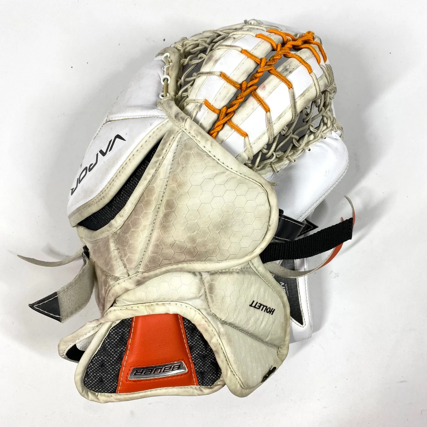 Bauer Vapor Hyperlite - Used Pro Stock Goalie Glove (White/Orange/Black) 2 Bauer Vapor Hyperlite - Used Pro Stock Goalie Glove (White/Orange/Black) - Image 2