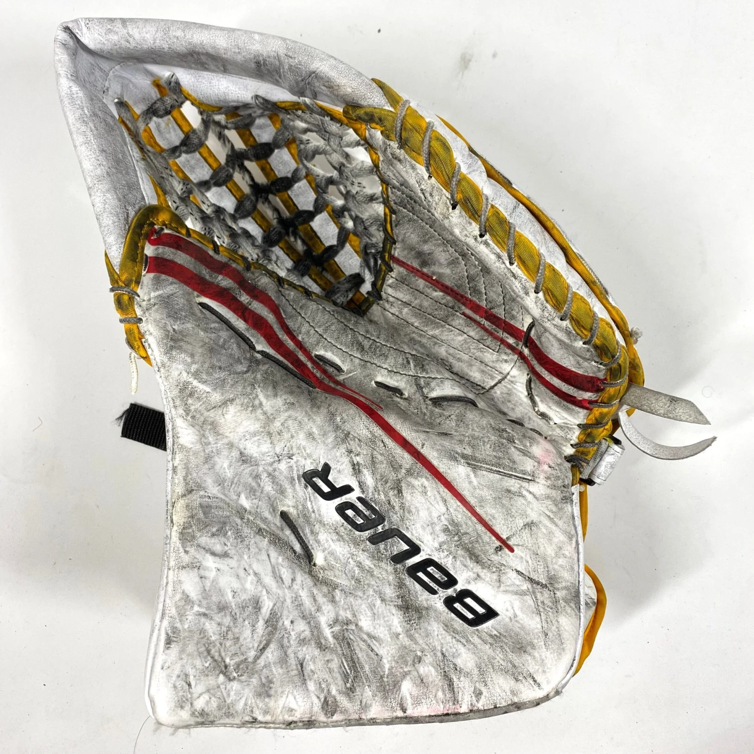 Bauer Vapor 2X Pro - Used Pro Stock Goalie Glove (White/Yellow/Red) 1 Bauer Vapor 2X Pro - Used Pro Stock Goalie Glove (White/Yellow/Red)