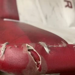 Bauer Vapor Hyperlite - Used Pro Stock Senior Goalie Pads (Maroon/White) -Hockey Stick Man Shop Photo2023 06 28 25839PM