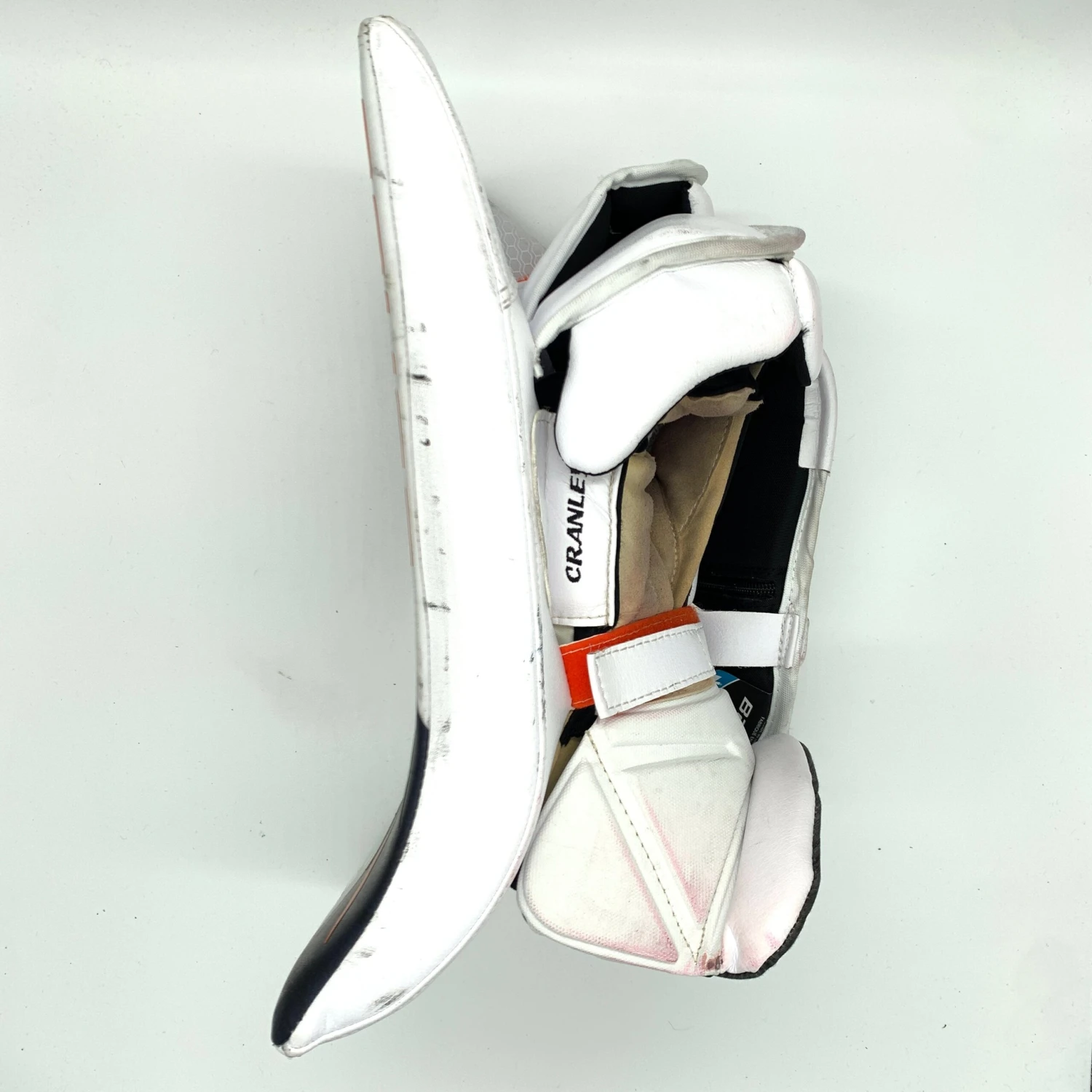 Used Bauer Vapor Hyperlite - Pro Stock Goalie Blocker (White/Orange/Navy) 4 Used Bauer Vapor Hyperlite - Pro Stock Goalie Blocker (White/Orange/Navy) - Image 4