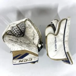 CCM Premier II - NCAA Pro Stock Full Goalie Set (White/Gold/Blue) -Hockey Stick Man Shop Photo2023 08 16 121527PM